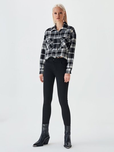 Lonıa Tall Black Wash Orta Bel Dar Paça Pantolon 010095154015355200