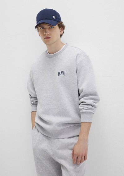 MAVİ BASKILI SWEATSHIRT Gri Melanj