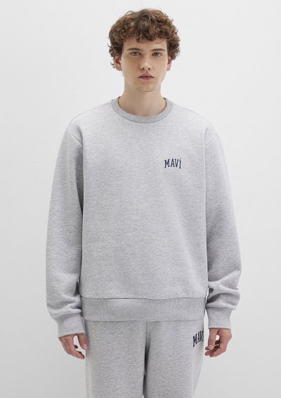 MAVİ BASKILI SWEATSHIRT Gri Melanj