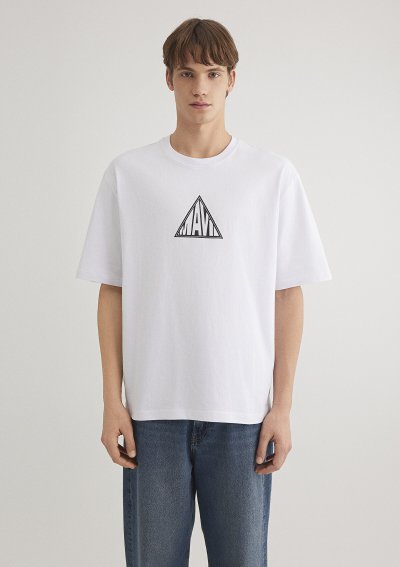 MAVİ BASKILI TİŞÖRT Beyaz