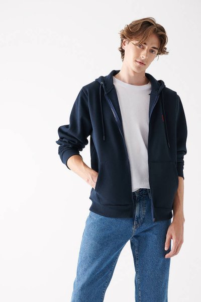 FERMUARLI SWEATSHIRT Gece Lacivert