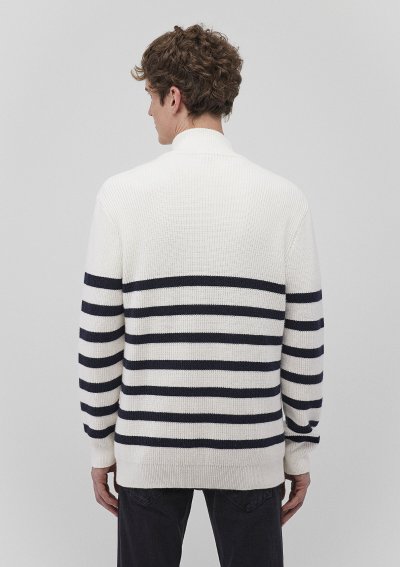 ÇİZGİLİ FERMUARLI KAZAK Kırık Beyaz