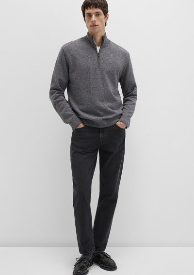 HALF ZIP KAZAK Koyu Gri Melanj