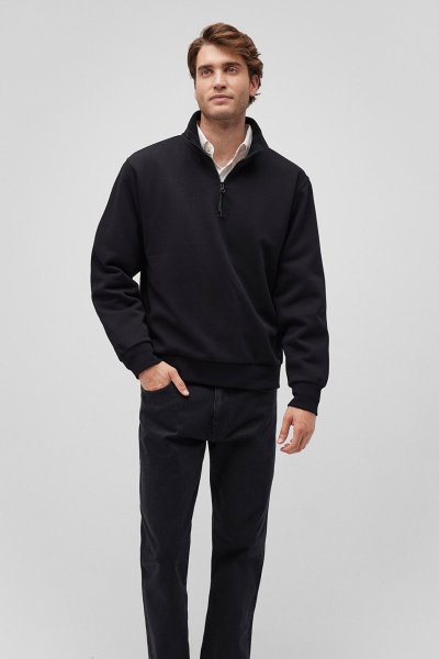 YARIM FERMUARLI SWEATSHIRT Siyah