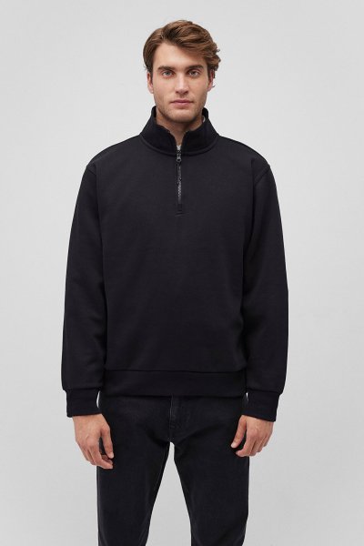 YARIM FERMUARLI SWEATSHIRT Siyah
