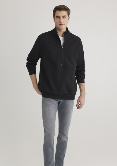 HALF ZIP SWEATSHIRT Siyah