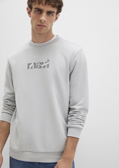 MAVİ BASKILI SWEATSHIRT Açık Gri