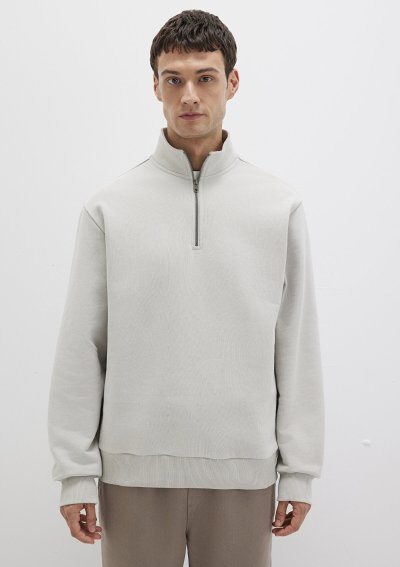 HALF ZIP SWEATSHIRT Açık Gri