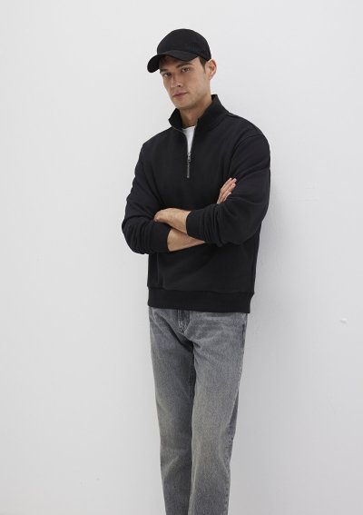 HALF ZIP SWEATSHIRT Siyah