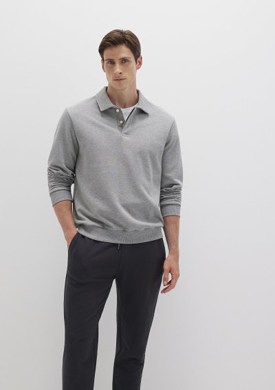 YARIM DÜĞMELİ SWEATSHIRT Gri Melanj