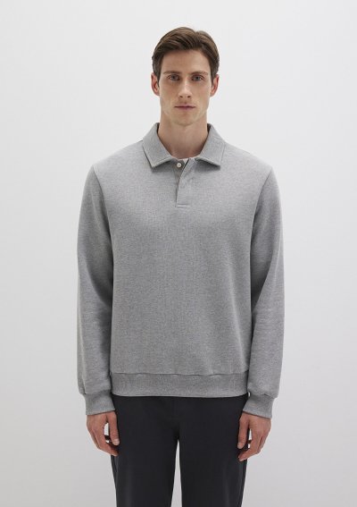 YARIM DÜĞMELİ SWEATSHIRT Gri Melanj