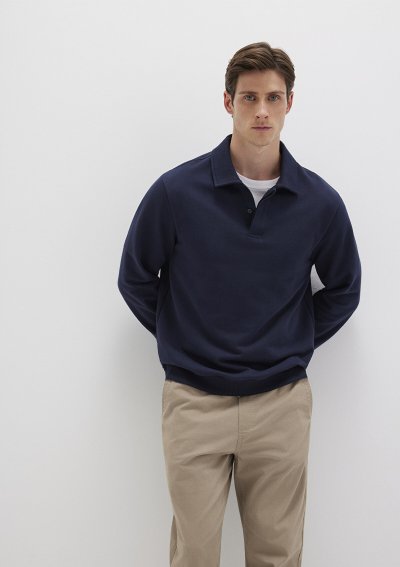 YARIM DÜĞMELİ SWEATSHIRT Koyu Lacivert