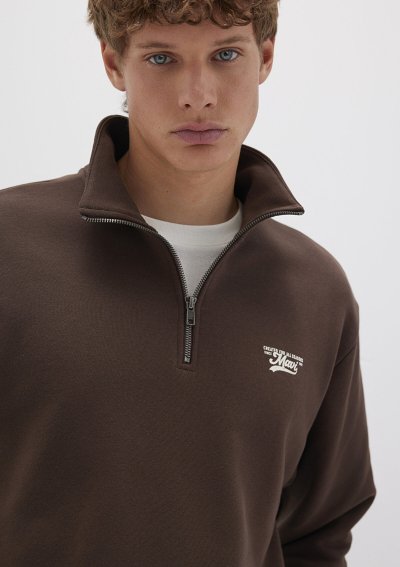 MAVİ LOGO BASKILI YARI FERMUARLI SWEATSH