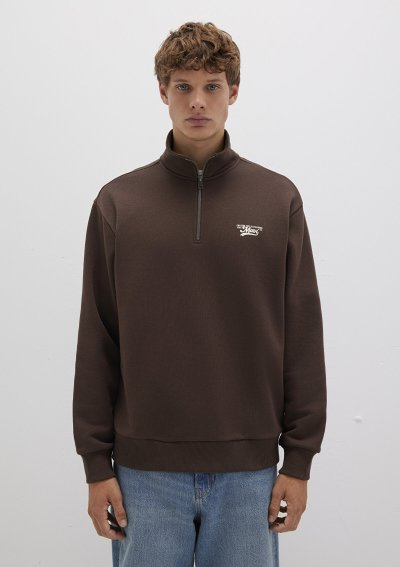 MAVİ LOGO BASKILI YARI FERMUARLI SWEATSH