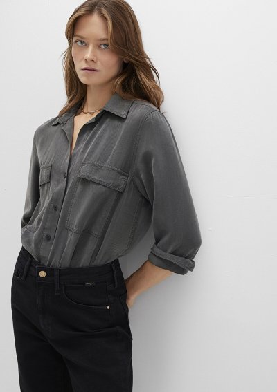 UZUN KOLLU GÖMLEK Koyu Gölge Gri