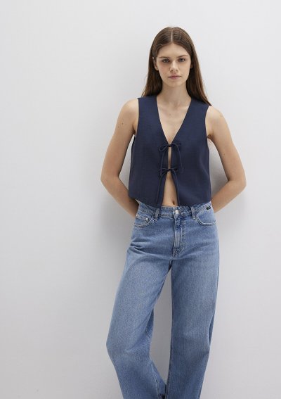 DOKUMA KOLSUZ BLUZ Koyu Lacivert