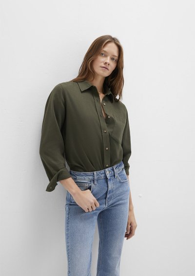 UZUN KOLLU DOKUMA GÖMLEK  Orman Yeşili