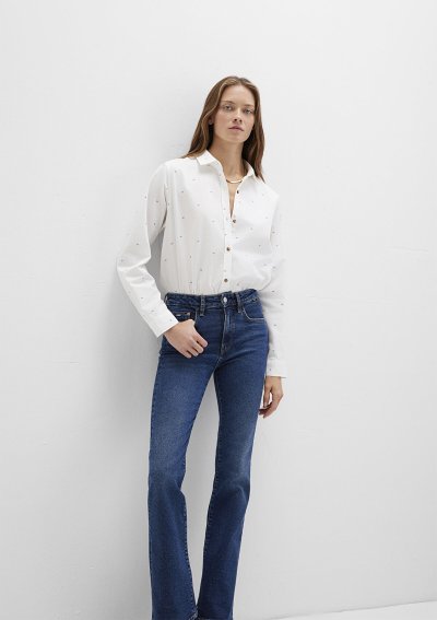 UZUN KOLLU DOKUMA GÖMLEK  White Micro Ca