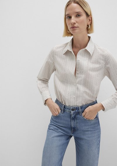 UZUN KOLLU DOKUMA GÖMLEK  Ecru Brown Str