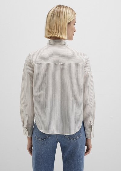 UZUN KOLLU DOKUMA GÖMLEK  Ecru Brown Str