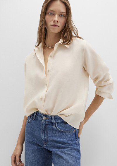 UZUN KOLLU DOKUMA GÖMLEK  Köpük Beyaz