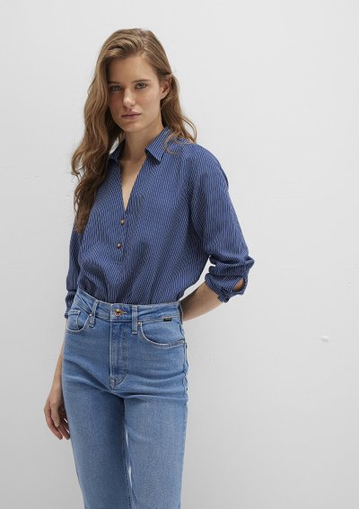 DÜĞME DETAYLI BLUZ Lacivert Çizgili
