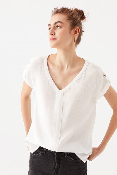 V YAKA BLUZ Kırık Beyaz