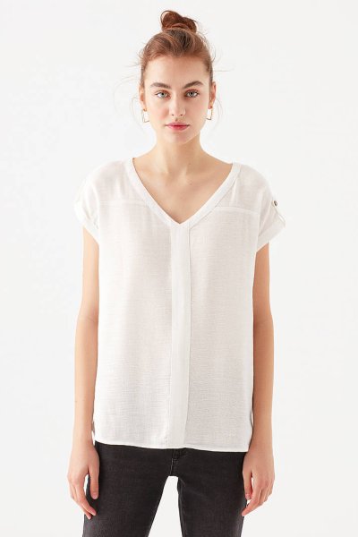 V YAKA BLUZ Kırık Beyaz