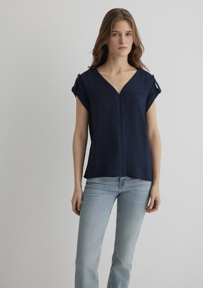 V YAKA BLUZ Koyu Lacivert