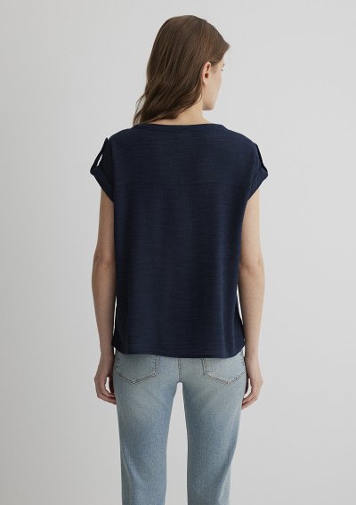 V YAKA BLUZ Koyu Lacivert