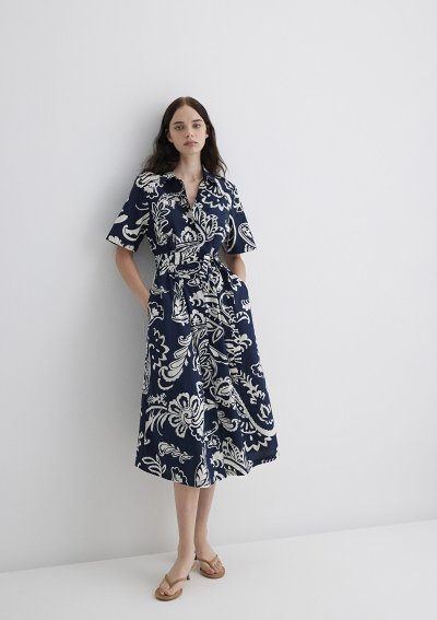 DOKUMA MIDI ELBİSE Navy Big Floral Print