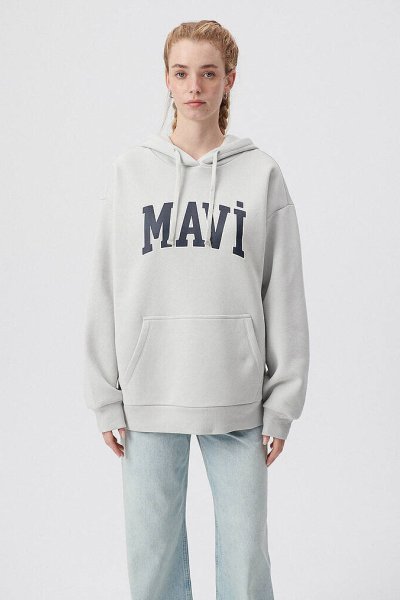 MAVİ LOGO KAPÜŞONLU SWEATSHIRT Açık Gri