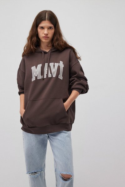 MAVİ LOGO KAPÜŞONLU SWEATSHIRT Raisin