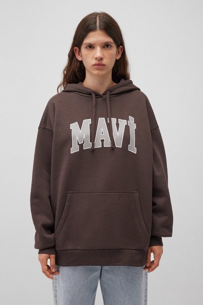 MAVİ LOGO KAPÜŞONLU SWEATSHIRT Raisin