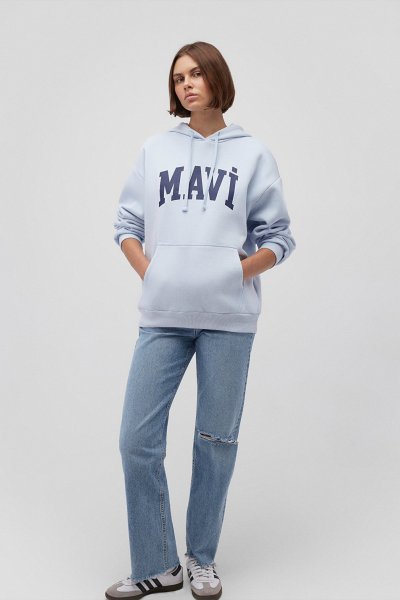 MAVİ LOGO KAPÜŞONLU SWEATSHIRT Uçuk Mavi