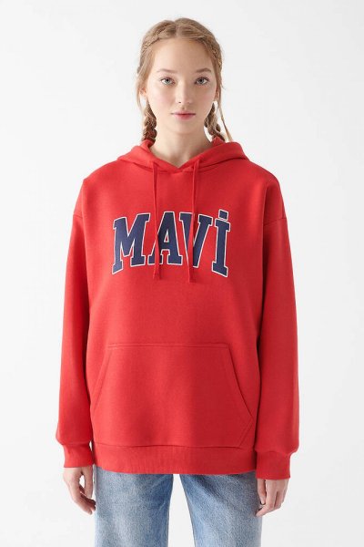 MAVİ LOGO KAPÜŞONLU SWEATSHIRT Acı Kırmı