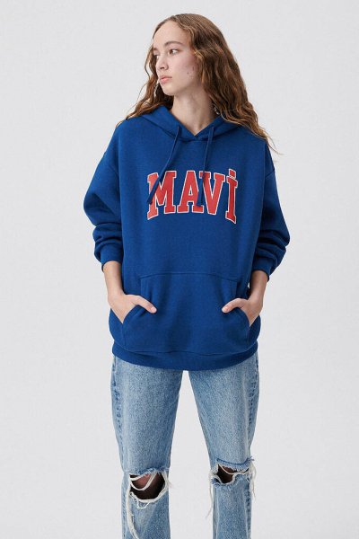 MAVİ LOGO KAPÜŞONLU SWEATSHIRT Koyu Lavi