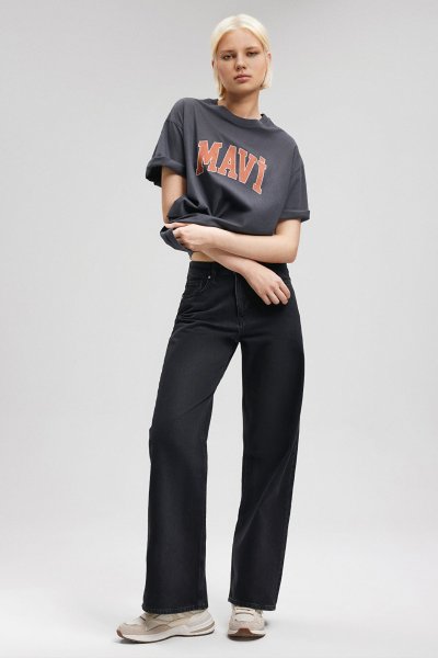 MAVİ BASKILI TİŞÖRT Koyu Antrasit