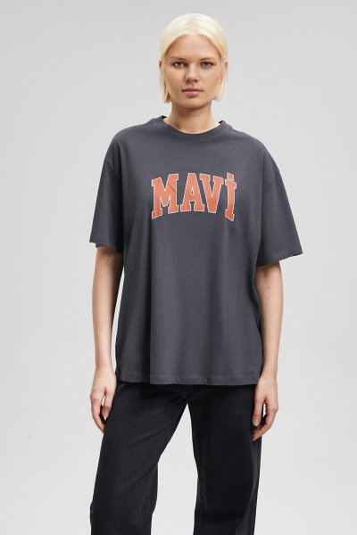 MAVİ BASKILI TİŞÖRT Koyu Antrasit