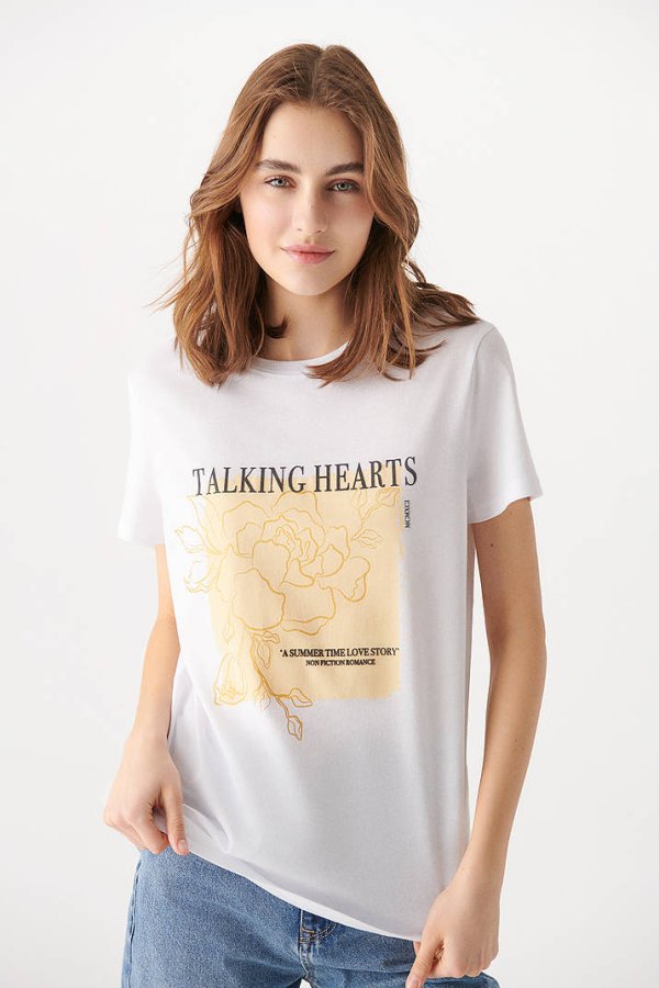 Talkıng Hearts Baskılı Tişört Beyaz 