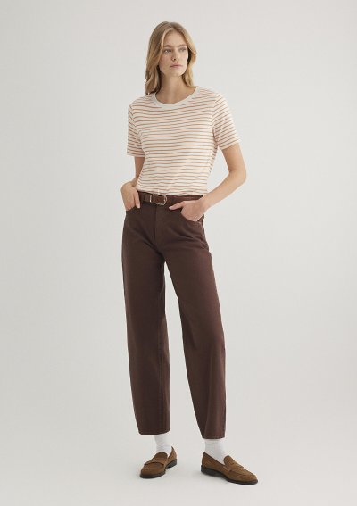 BİSİKLET YAKA TİŞÖRT  Apricot Tan Stripe