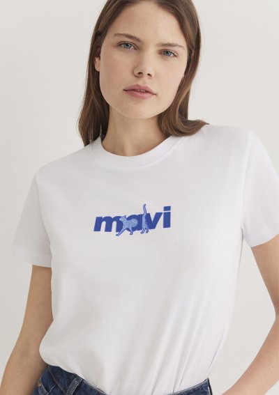 MAVİ BASKILI TİŞÖRT Beyaz