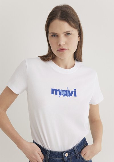 MAVİ BASKILI TİŞÖRT Beyaz