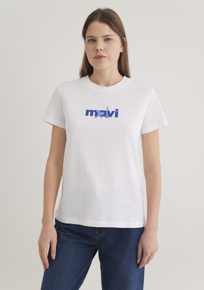 MAVİ BASKILI TİŞÖRT Beyaz