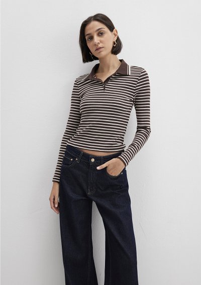 POLO YAKA MODELLI PENYE Seal Brown Strip