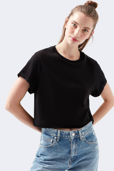 YUVARLAK YAKA KISA KOL PENYE Siyah