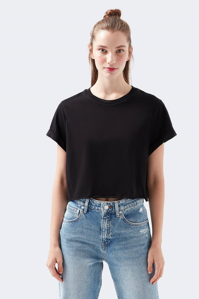 YUVARLAK YAKA KISA KOL PENYE Siyah