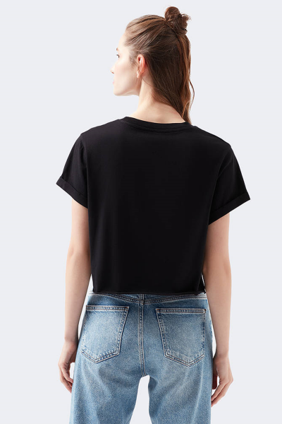 YUVARLAK YAKA KISA KOL PENYE Siyah