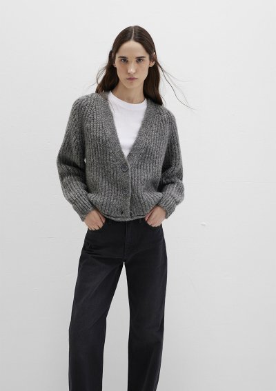 ÖNÜ DÜĞMELİ HIRKA Koyu Gri Melanj