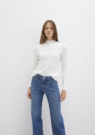 DİK YAKA KAZAK Kırık Beyaz